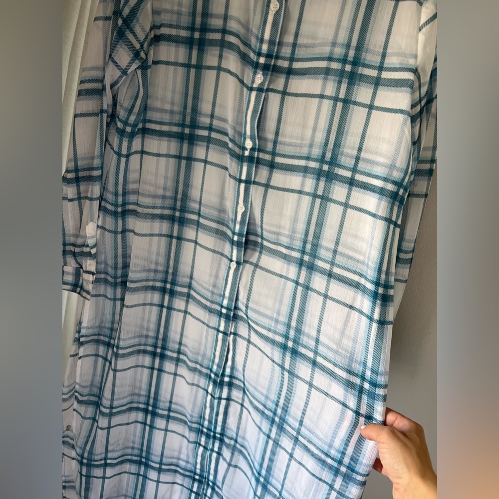 Romeo & Juliet Couture Plaid Duster Sheer Shirt Dress Kimono - Picture 3 of 7